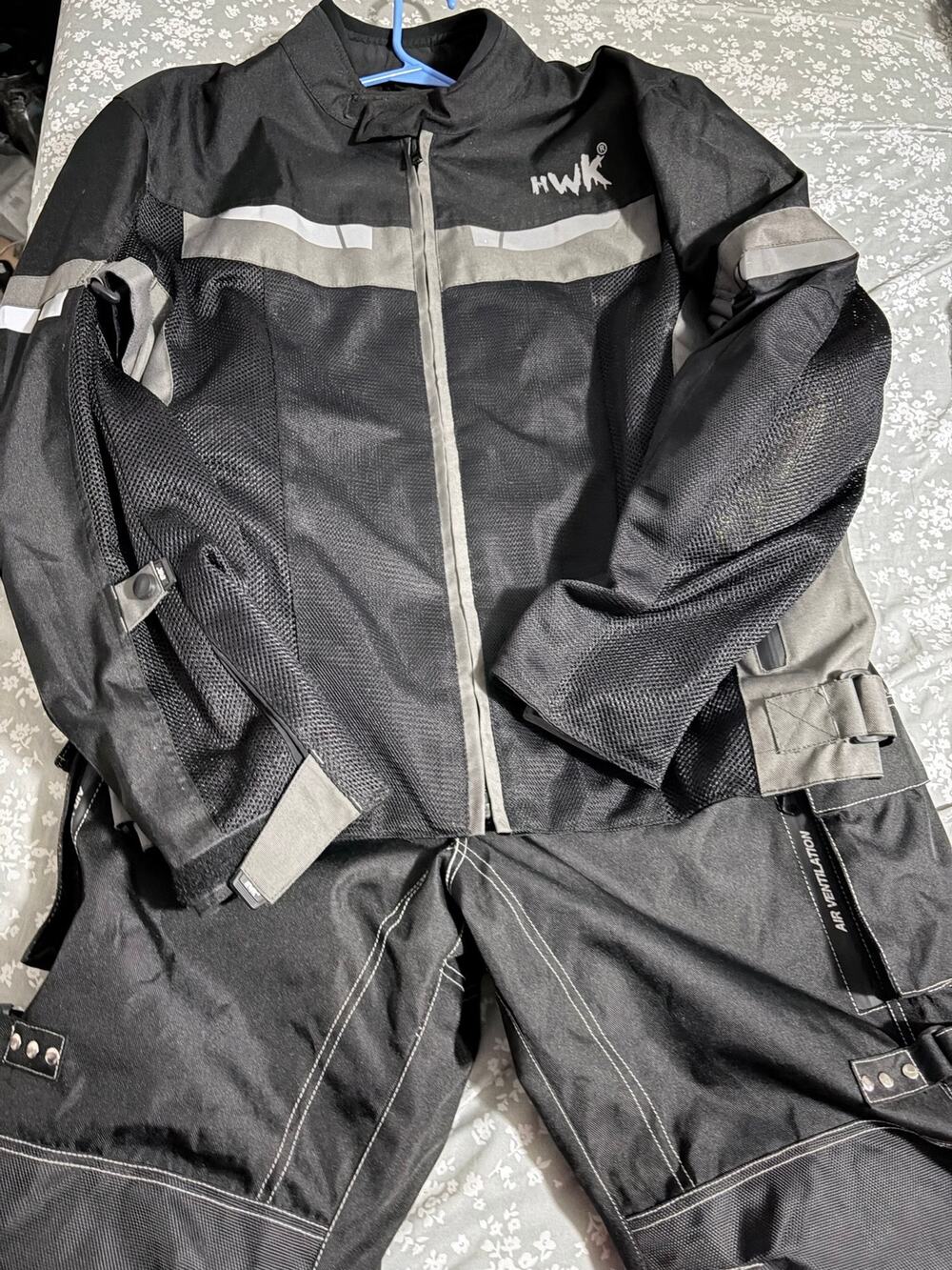 HWK Mesh Motorcycle Riding Jacket & Pants Set Black Reflective Armor
